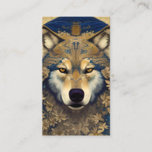 Carte D'appel Wolf avec les yeux étoilés en Motifs bleu et or