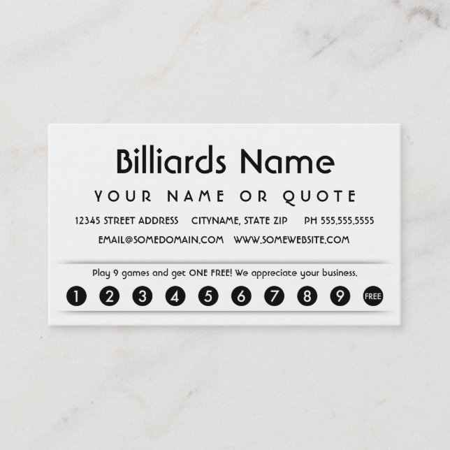 carte d'appréciation du client billiard (Devant)