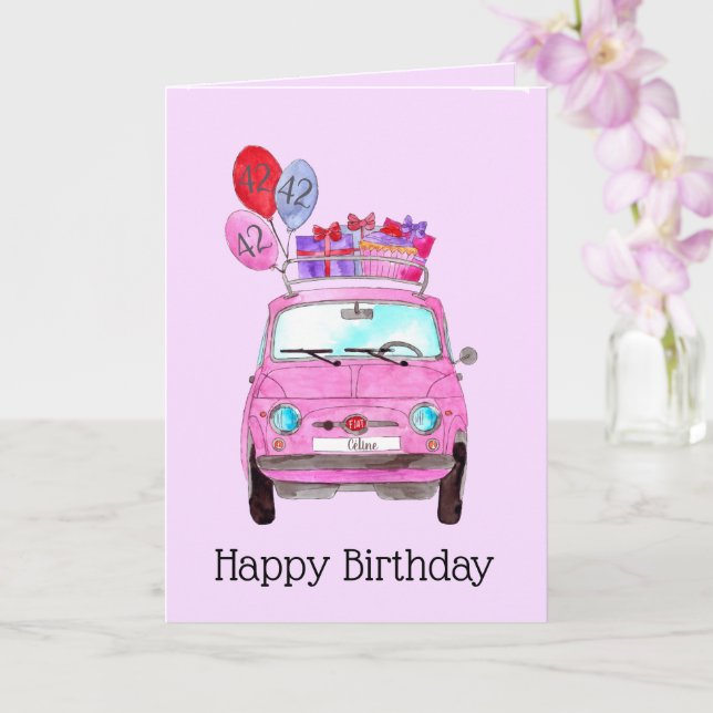 Carte d'aquarelle Anniversaire Retro 500 personnal (Orchidée)