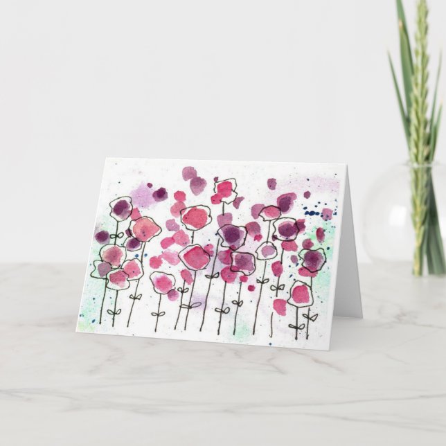 Carte d'aquarelle blanche de prairie rose (Devant)