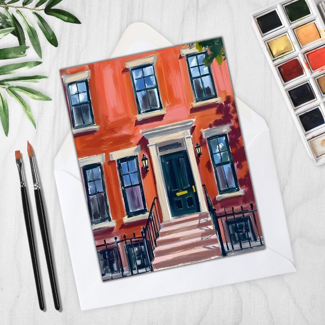 Carte d'aquarelle Boston Brownstones Massachusetts (Créateur téléchargé)