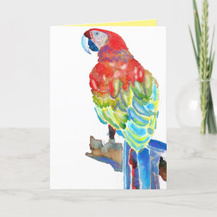 Carte d'aquarelle couleur bleu rouge pour perroque
