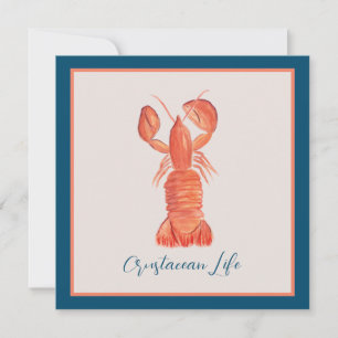 Carte d'aquarelle de crustacés de homard
