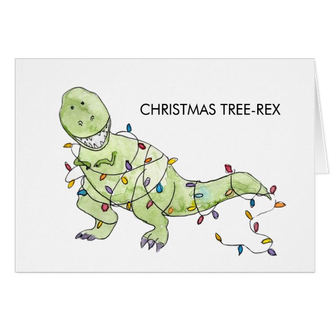 Carte d'aquarelle de Noël Arbre-Rex amusante (Devant Horizontal)