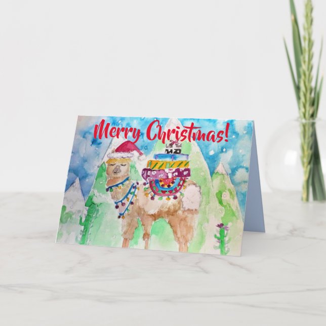 Carte d'aquarelle de Noël Cute Llama Merry (Devant)