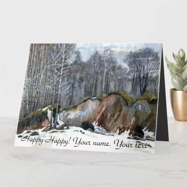Carte d'aquarelle de peinture de ravin neigeux (Petite plante)