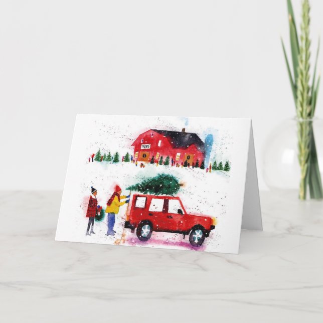 Carte d'aquarelle de scène de Noël (Devant)