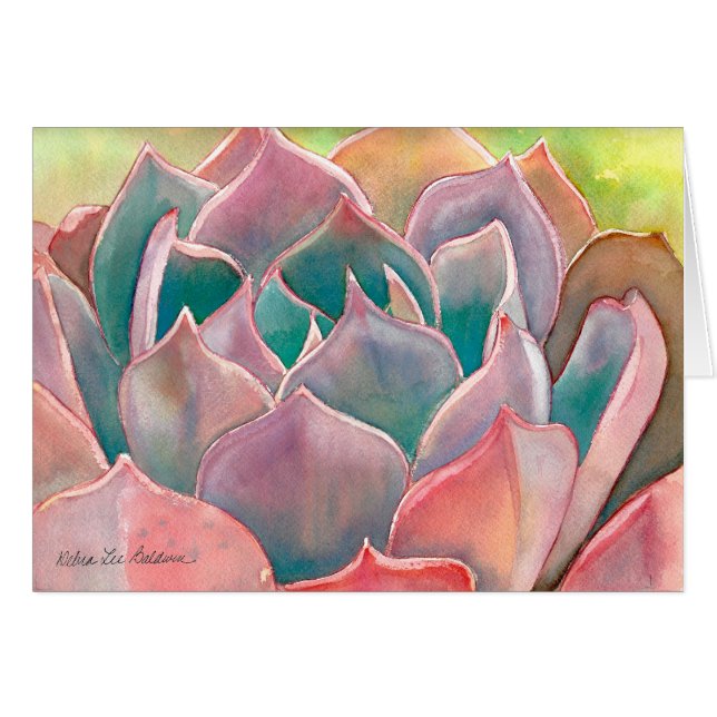 Carte d'aquarelle d'Echeveria par Debra Lee (Devant horizontal)