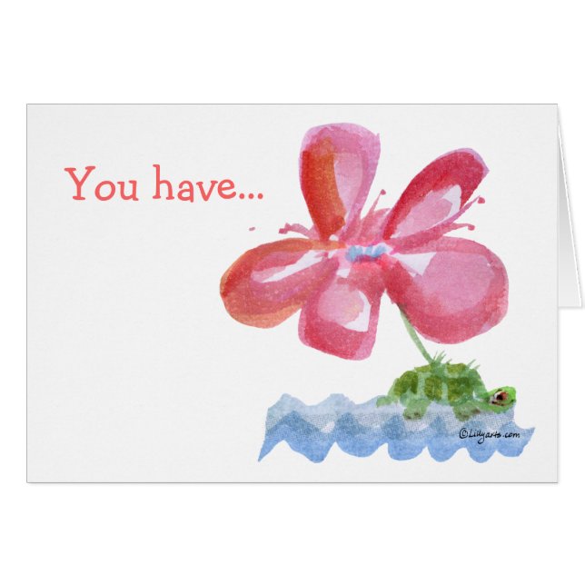 Carte d'aquarelle d'image de tortue rose (Devant Horizontal)