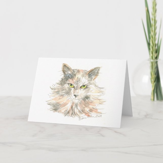 Carte d'aquarelle du chat-coon du Maine (Devant)
