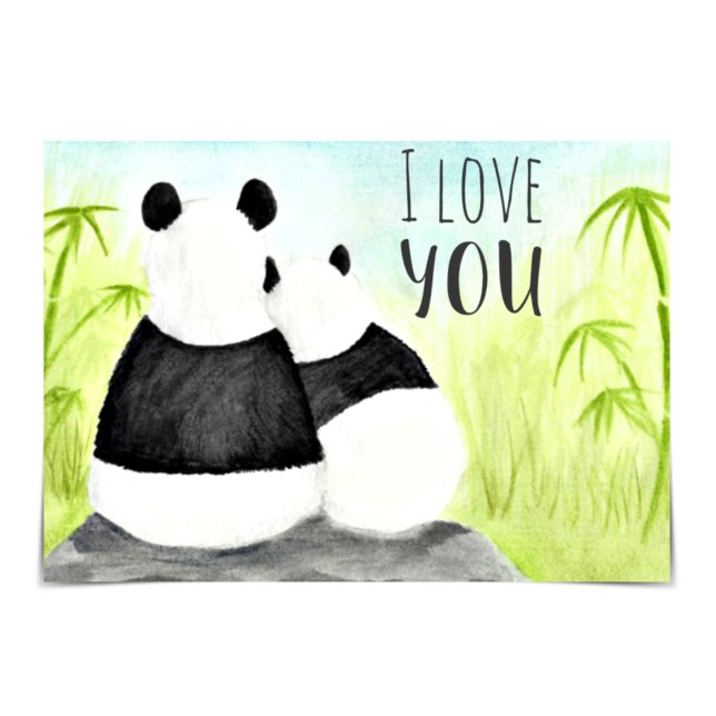 Carte d'aquarelle en bambou Pandas (Créateur téléchargé)