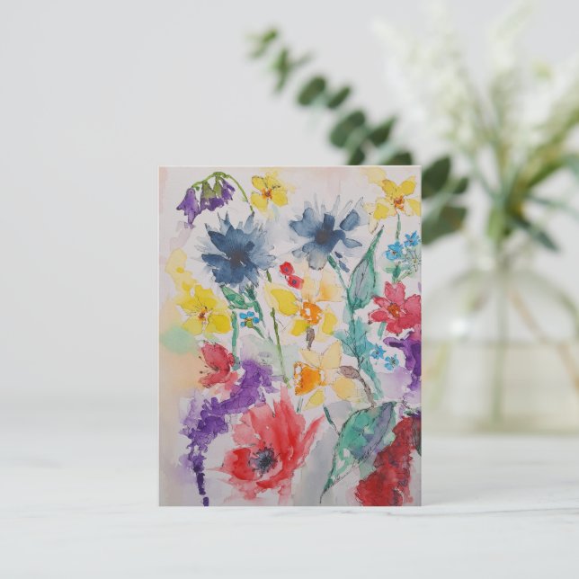 Carte d'aquarelle Fleur sauvage de printemps (Debout devant)