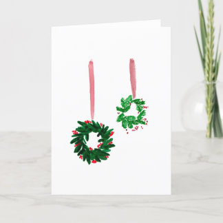 Carte d'aquarelle minimaliste de couronne de Noël