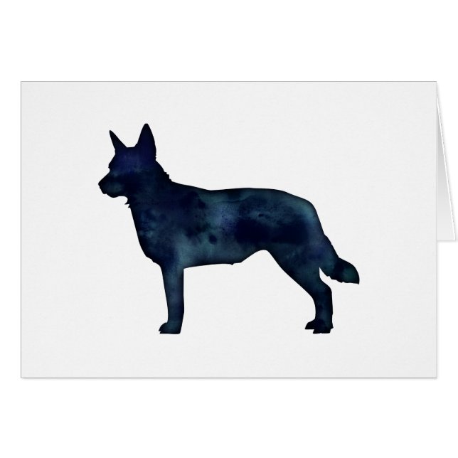 Carte d'aquarelle noire bleu Heeler Silhouette (Devant horizontal)