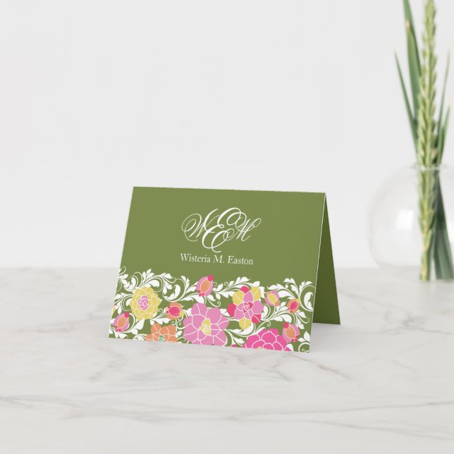Carte d'Aquarelle Pastel Floral Monogram Note (Devant)