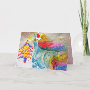 Carte d'aquarelle Père Noël Rainbow de Noël