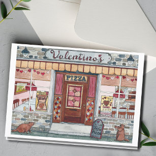 Carte d'aquarelle pour la pizza de Saint-Valentin