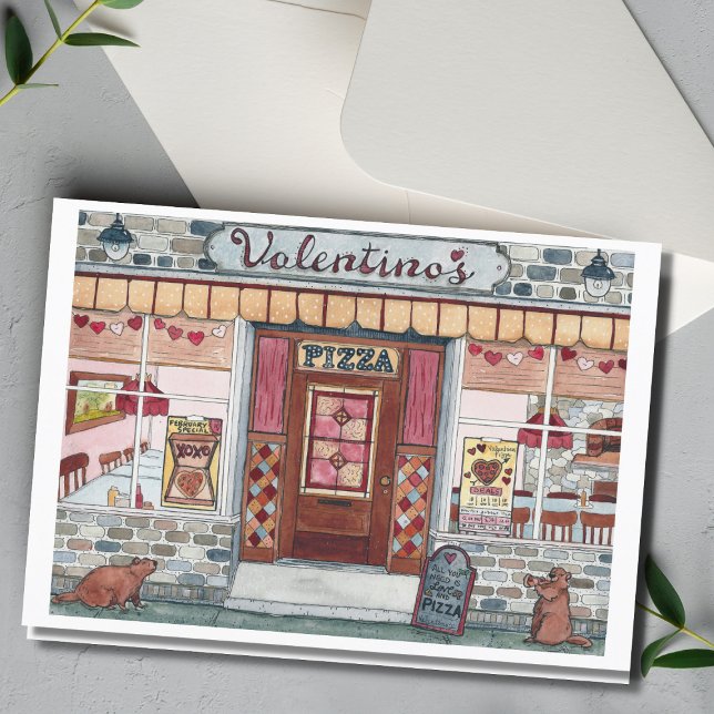 Carte d'aquarelle pour la pizza de Saint-Valentin (Créateur téléchargé)