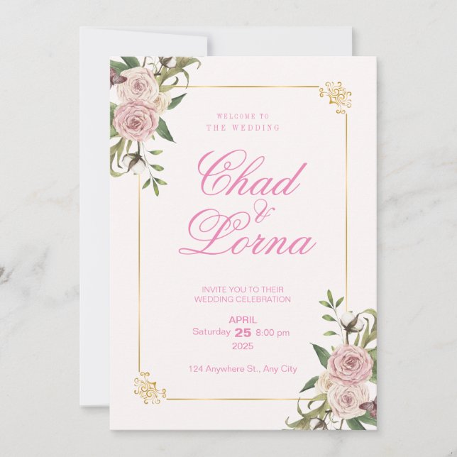 Carte d'aquarelle rose (Devant)