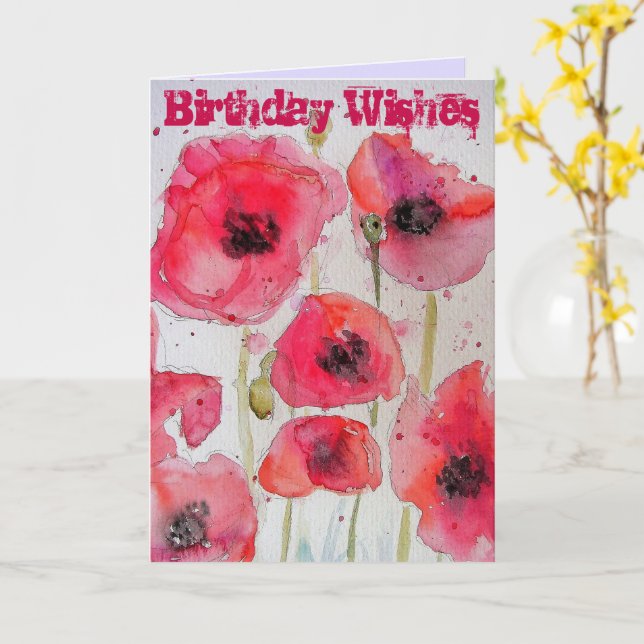 Carte d'aquarelle rouge Poppies (Fleur jaune)
