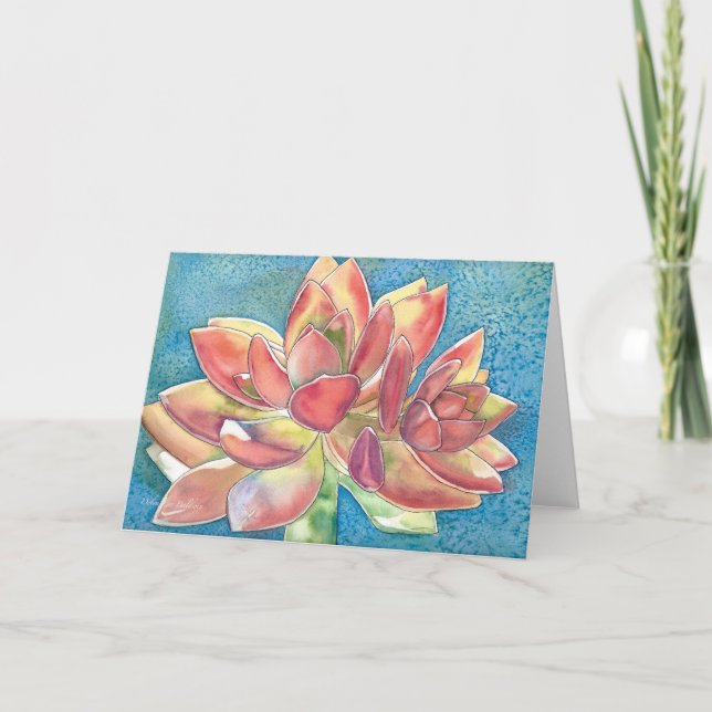 Carte d'aquarelle Succulente de graptosédum (Devant)