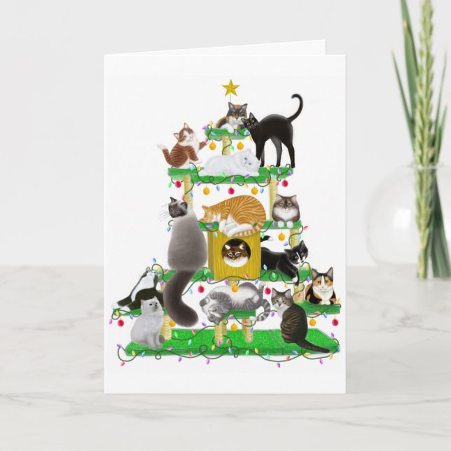 Carte d'arbre de chat de vacances (Devant)