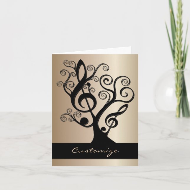 Carte d'arbre de clé de sol de musique noire et or (Devant)