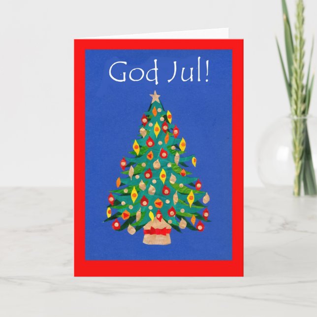 Carte d'arbre de Noël avec la salutation suédoise (Devant)