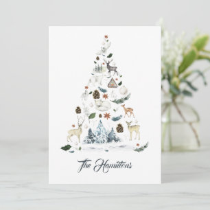 Carte d'arbre de Noël des animaux de forêt de Wood