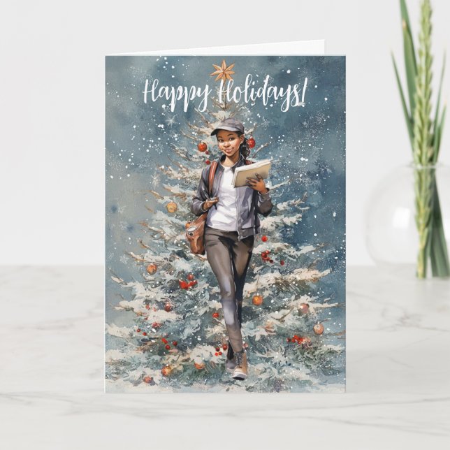 Carte d'arbre de Noël pour femme Postal Carrier (Devant)