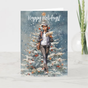 Carte d'arbre de Noël pour femme Postal Carrier