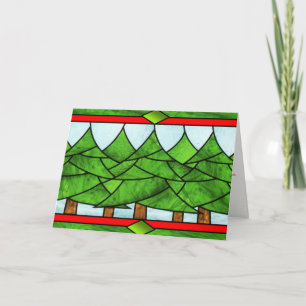 Carte d'arbres de Noël en verre souillé de Joyeux