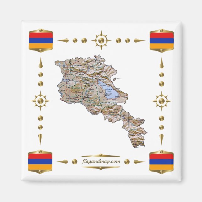 Carte d'Arménie + Magnet des drapeaux (Devant)
