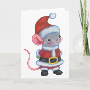 Carte d'art animal de Noël père Noël Mouse