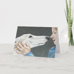 Carte d'art Borzoi Russian Wolfhound & Boy Chien