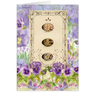 Carte d'art botanique à fleurs violettes d'Oiseau