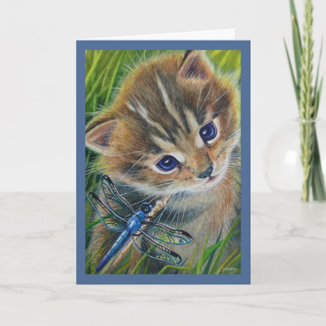 Carte d'art Brown Tabby Kitten & Dragonfly Waterco (Devant)
