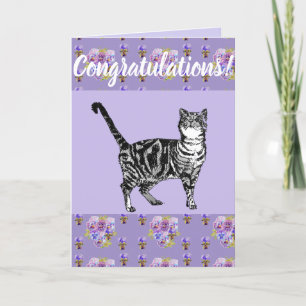Carte d'art Congatation Florale de chat-Tabby Viol