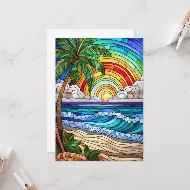 Carte d'art de l'île au coucher du soleil d'Aloha (Devant/Arrière en situation)