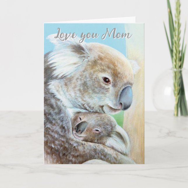 Carte d'art du jour de la mère "Le câlin Koala" (Devant)