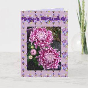Carte d'art florale à fleurs de chrysanthème mauve