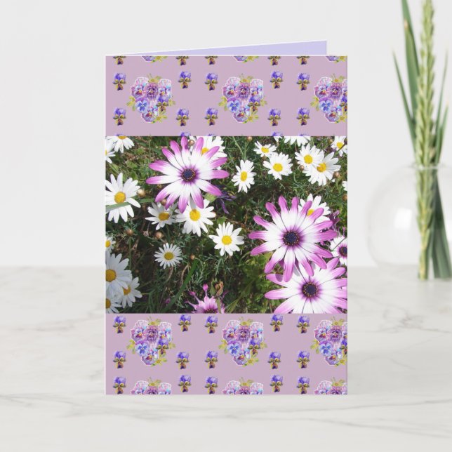 Carte d'art florale à fleurs de marais roses et bl (Devant)