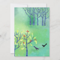 Carte d'art forestier moderne Green Landscape Bird