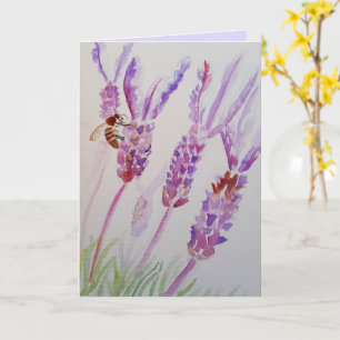Carte d'art Lavender Flower and Bee Watercolor