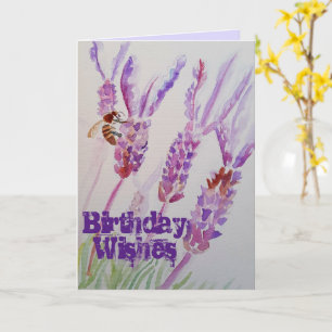 Carte d'art Lavender Flower and Bee Watercolor
