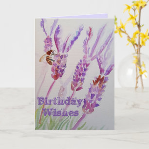 Carte d'art Lavender Flower and Bee Watercolor