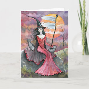 Carte d'art pour chat Halloween Witch Tabby