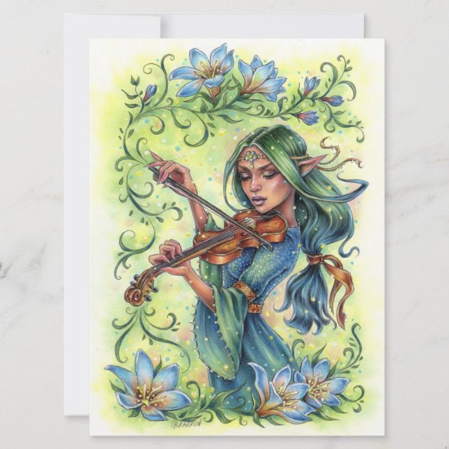 Carte d'art pour violon Fairy Elf de nuit (Devant)