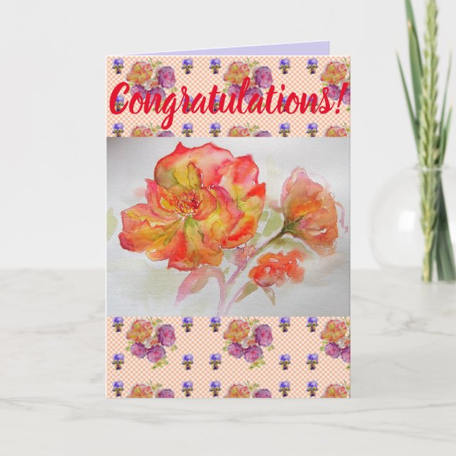 Carte d'art Rose orange Fleur Floral Congatations (Devant)