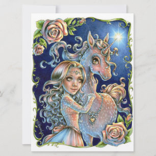 Carte d'art Rose Unicorn Princess Fairytale Imagin
